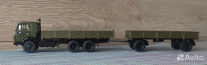 Камаз-53212 бортовой с прицепом, хаки, 1/43