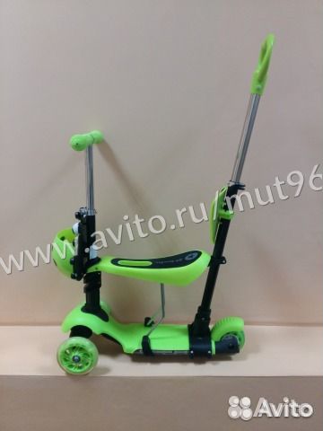 Самокат детский 5 в 1, с ручкой, зеленый