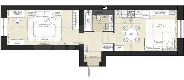 1-к. квартира, 43 м², 4/4 эт.