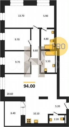 4-к. квартира, 94 м², 3/25 эт.