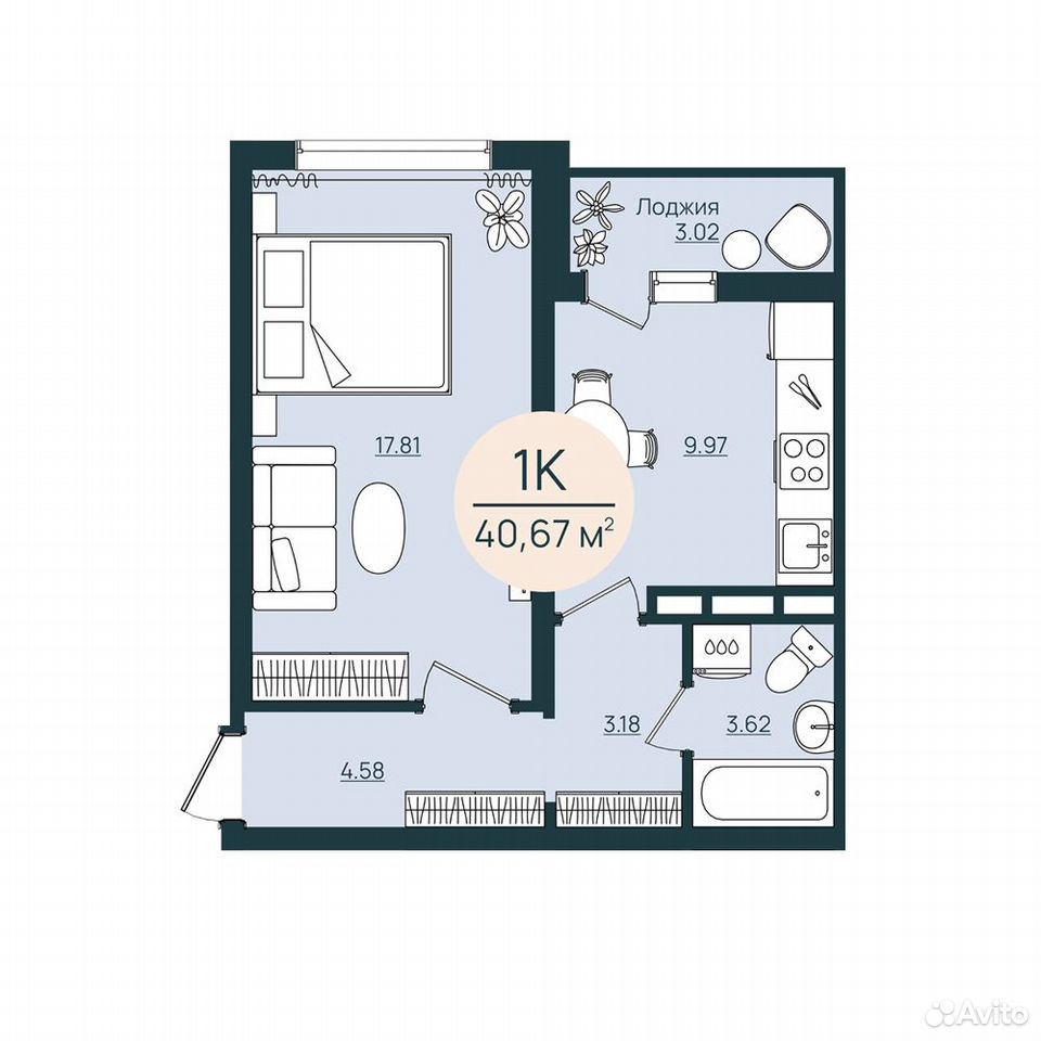 1-к. квартира, 40,7 м², 4/12 эт., Херсон