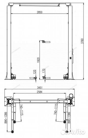 Подъемник двухстоечный 4 т Nordberg N4121H-4T