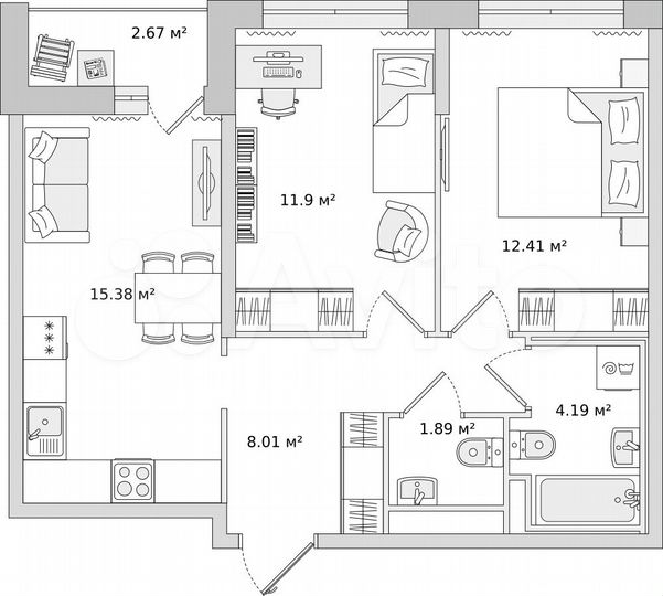 2-к. квартира, 54 м², 18/21 эт.