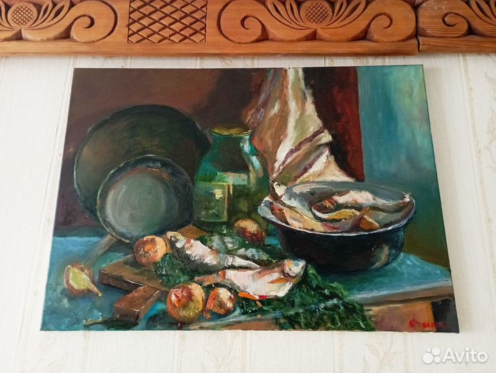 Картина масло 50*70 Мороженая рыба натюрморт