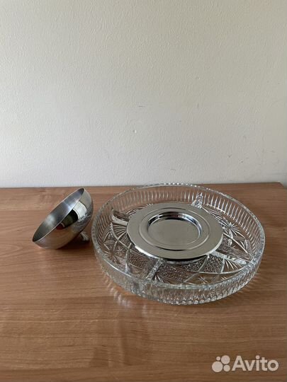 Блюдо мелажница стекло металл