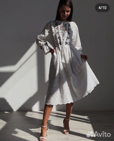 Платье миди из хлопка с вышивкой