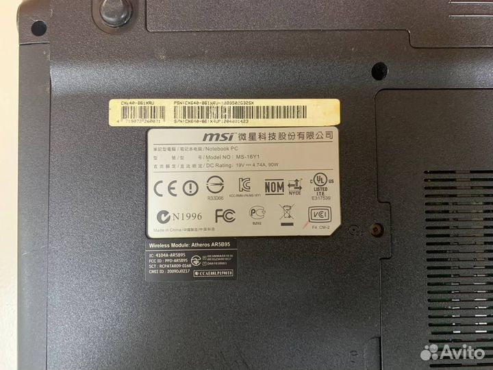 Ноутбук MSI MS16Y1 Pen 950/4Gb/320gbhdd/GT520 1Gb