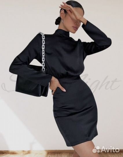 Платье женское 42 44 черное вечернее атласное