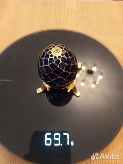 Сувенир Яйцо Фаберже мини (синее на подставке)