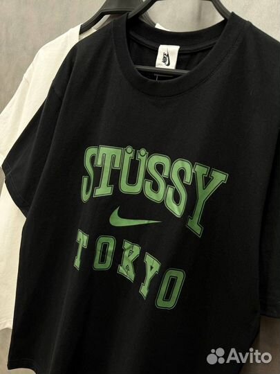 Футболка Nike Stussy Tokyo черная и белая оверсайз