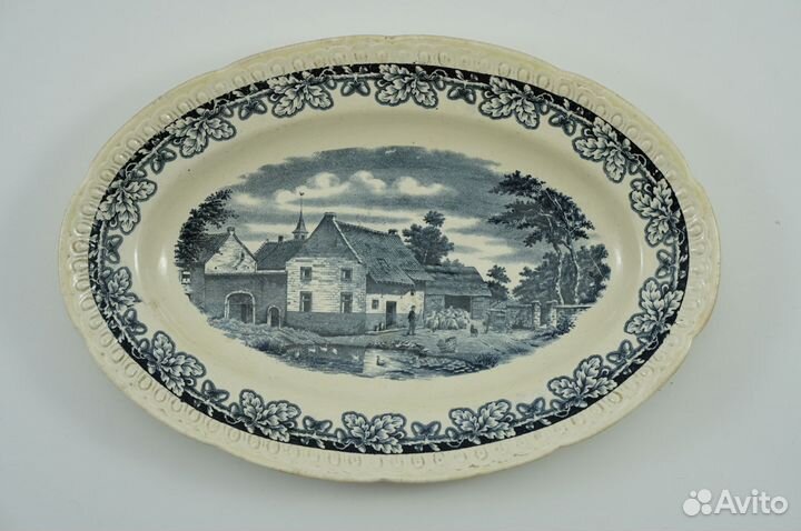 Антикварное старинное блюдо «Голландская ферма»