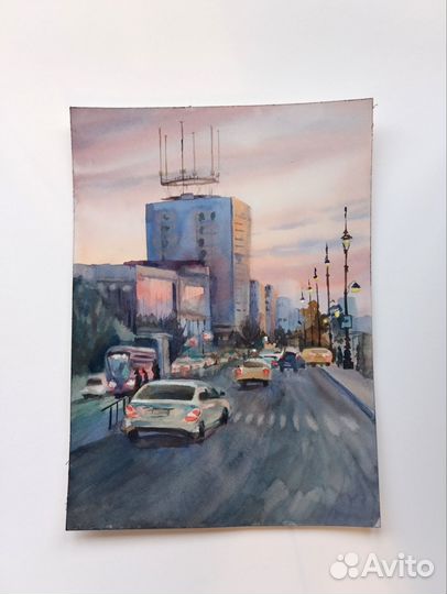 Акварель Вечерний город