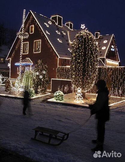 Установка гирлянд, Новогоднее украшение домов гирл