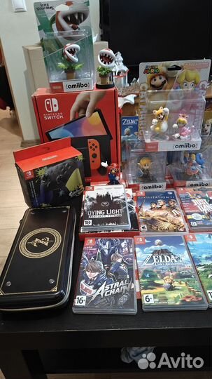 Nintendo Switch Oled+аксессуары+картриджи+амибо