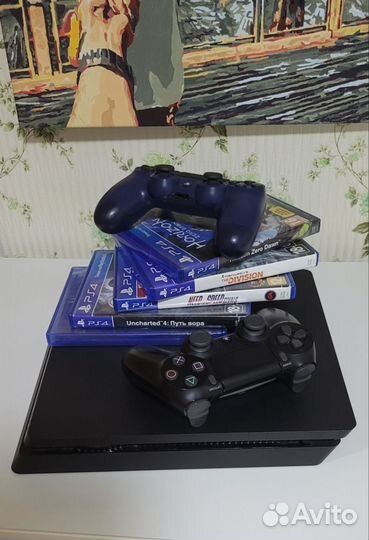 PlayStation 4 slim (1TB, 9игр, 2геймпада)