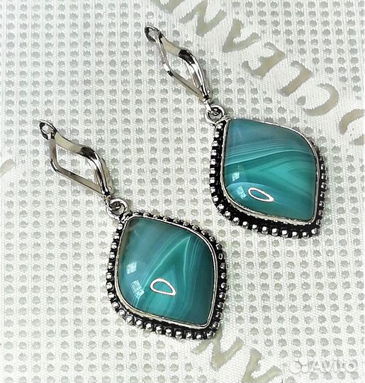 Серьги серебрение агат С646