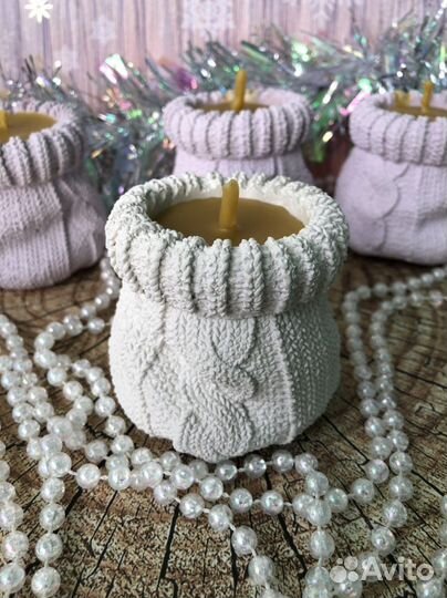 Свечи из пчелиного воска в кашпо из гипса