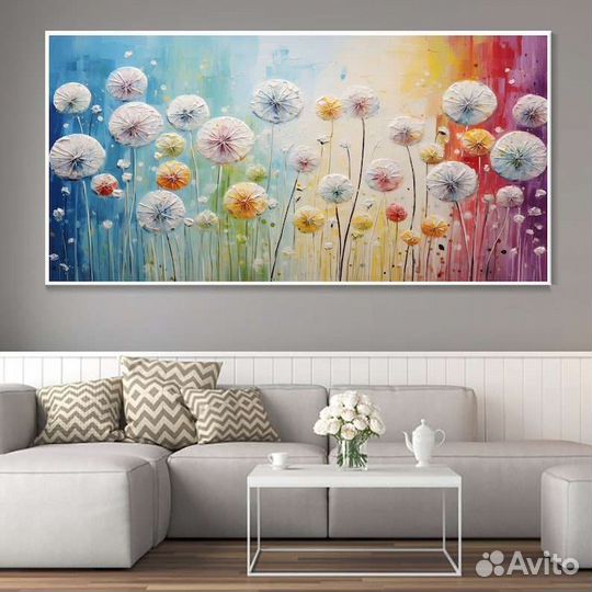 Текстурная картина маслом Одуванчики 3D