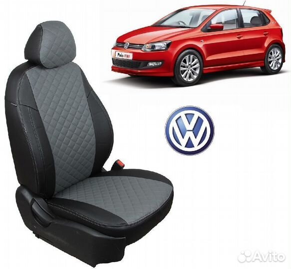 Чехлы экокожа Ромб на VW Polo hb черный+серый