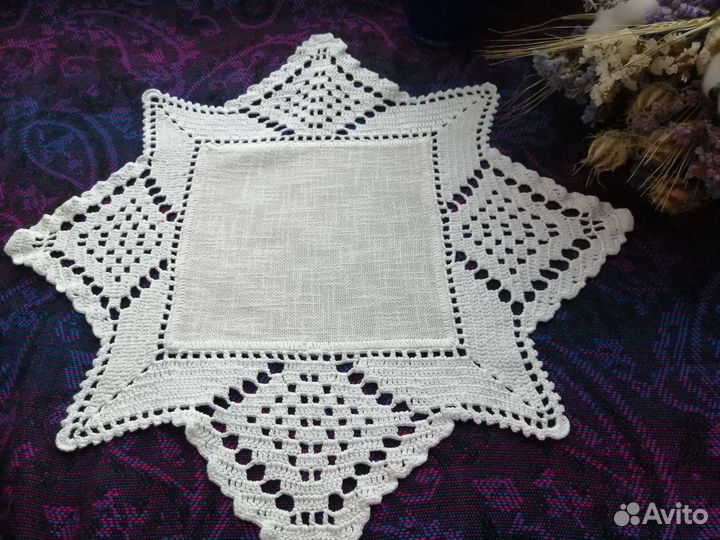 Салфетки Лен Хлопок Кружево ручной работы