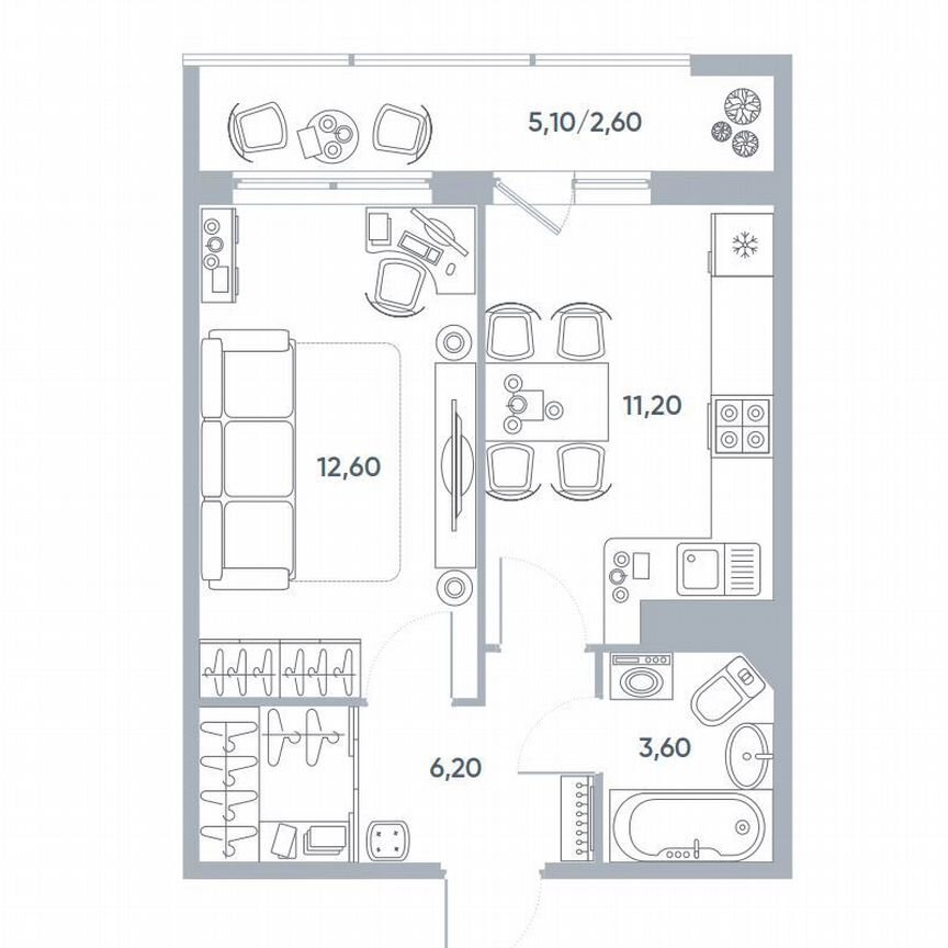 1-к. квартира, 33,6 м², 12/22 эт.