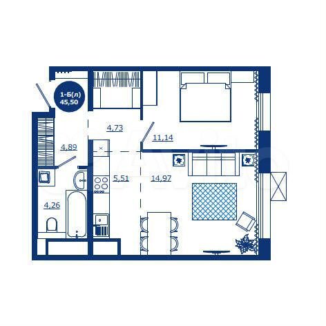 1-к. квартира, 45,5 м², 7/17 эт.