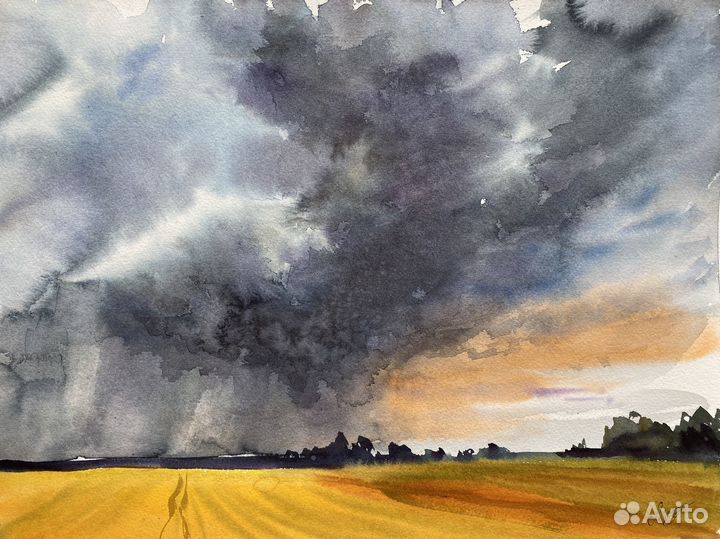 Пейзаж картина акварелью