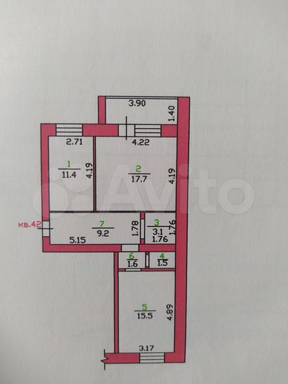 2-к. квартира, 60 м², 5/5 эт.