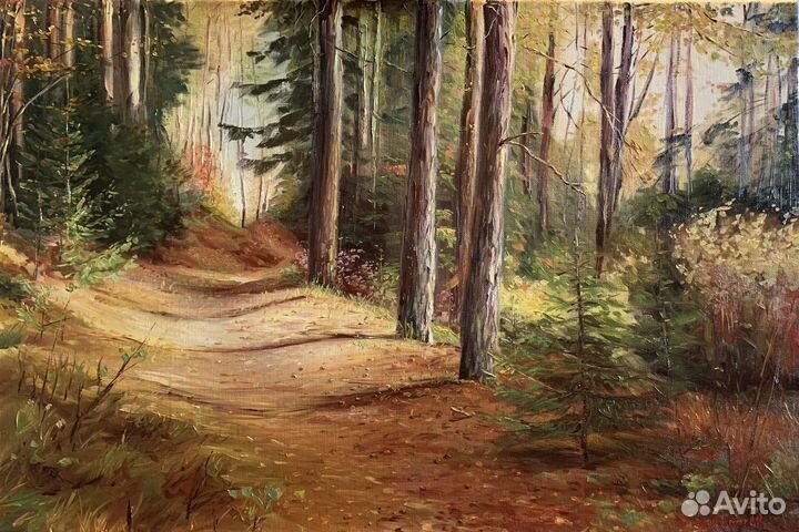 Картина маслом на холсте лесной пейзаж