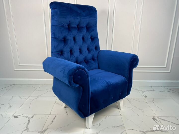 Кресло-трон Луара, синий бархат