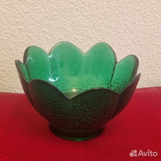 Ваза для фруктов цветное зеленое стекло СССР