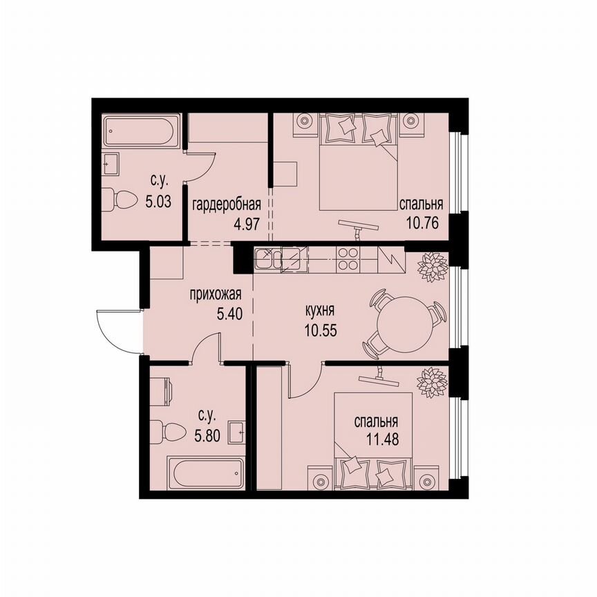 2-к. квартира, 54 м², 2/12 эт.
