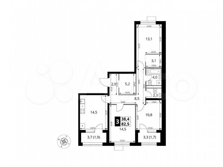 3-к. квартира, 82,5 м², 2/18 эт.