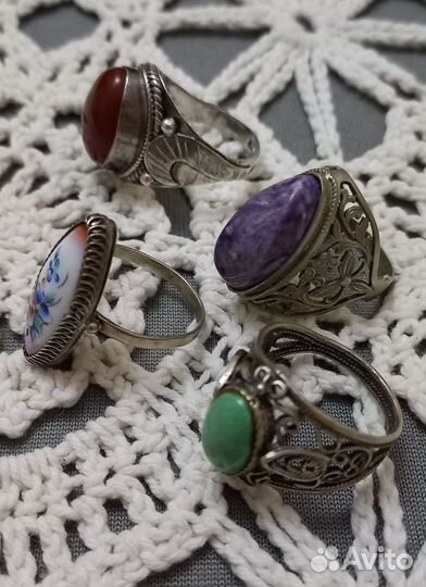 Кольца СССР(чароит, сердолик,бирюза)