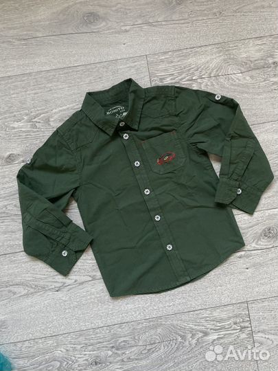 Рубашка на мальчика зеленая хаки 110 размер