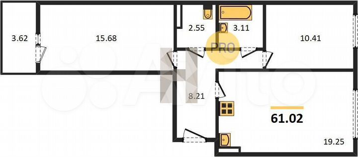 2-к. квартира, 61 м², 2/10 эт.