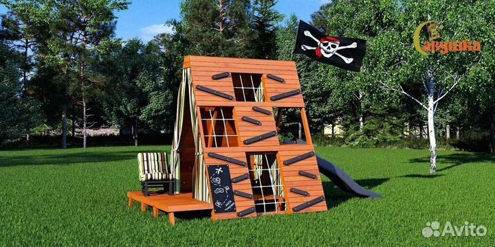 Детский спортивный комплекс с крышей для дачи