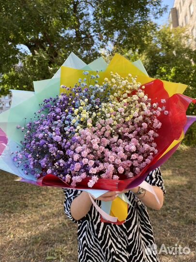 Цветы. Букет из разноцветной гипсофилы