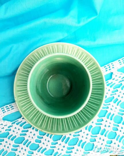 Стакан с блюдцем обливная керамика