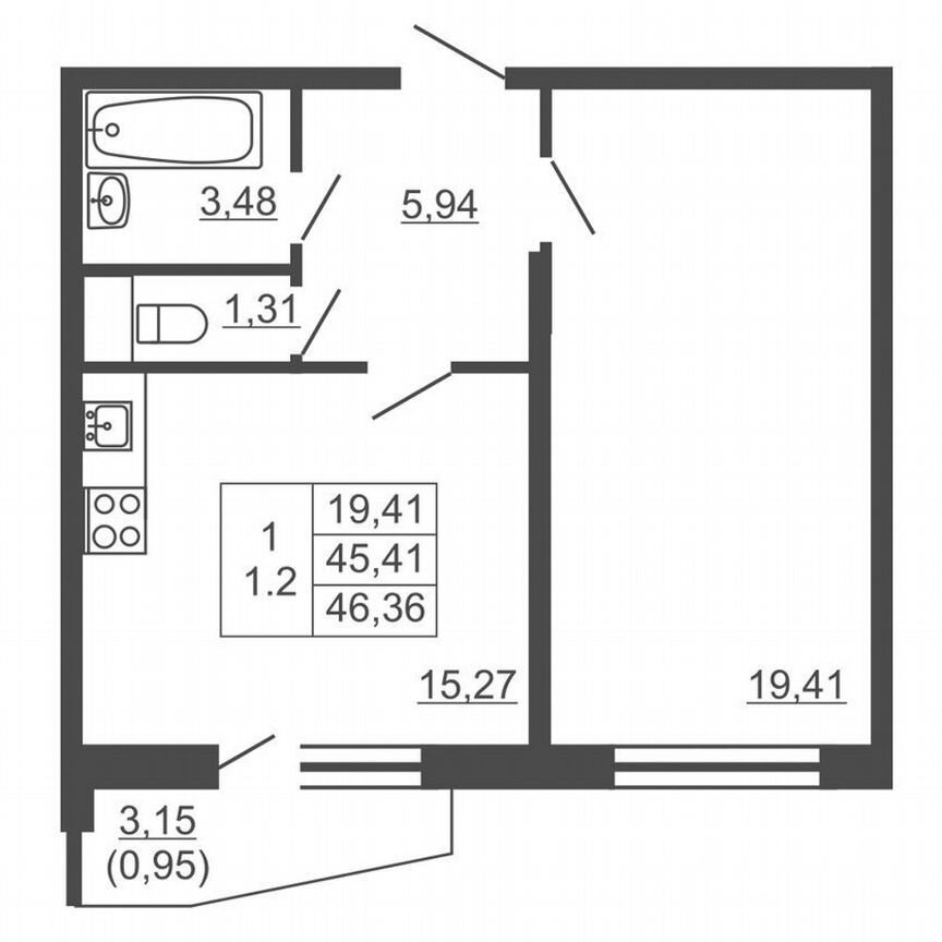 1-к. квартира, 46,4 м², 8/16 эт.