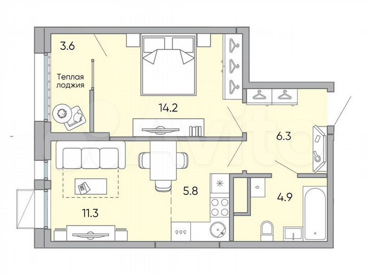 2-к. квартира, 46,1 м², 2/18 эт.