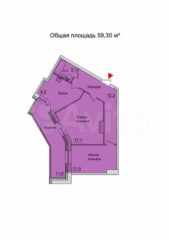 2-к. квартира, 59,3 м², 3/21 эт.