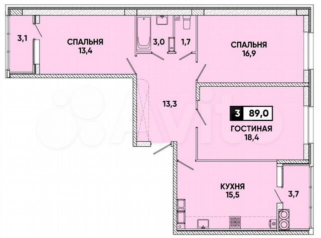 3-к. квартира, 89 м², 14/16 эт.