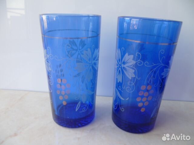 Стакан синее стекло кобальт позолота цена за 2 шт