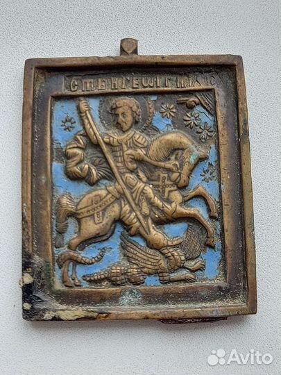 Старинная икона Георгий победоносец Эмали