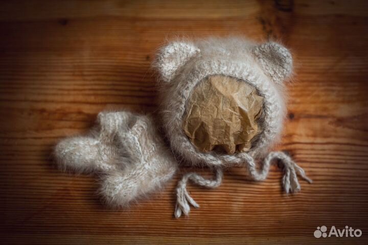 Шапочка и пинетки из ангоры (подарочный набор)