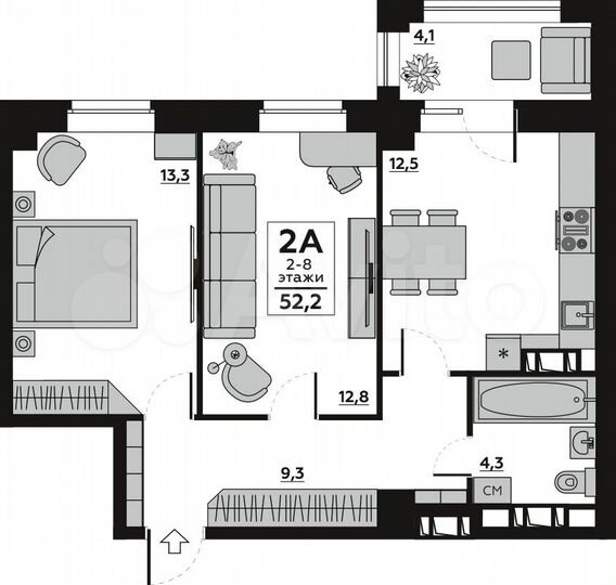 2-к. квартира, 54,6 м², 7/20 эт.