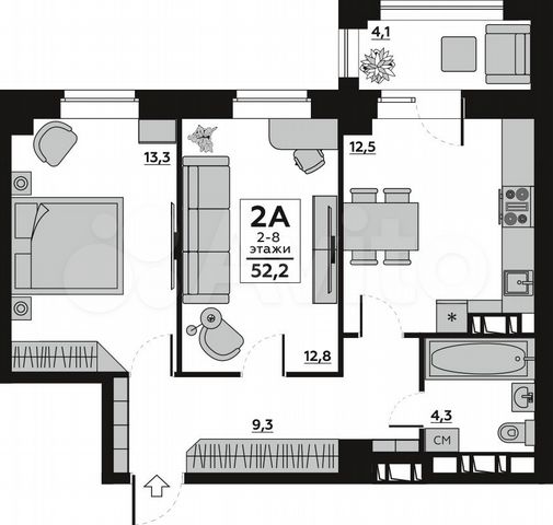 2-к. квартира, 54,6 м², 7/20 эт.