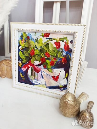 Картина букет в вазе цветы масло холст