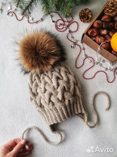 Зимняя шапка с помпоном и снуд, ручная работа
